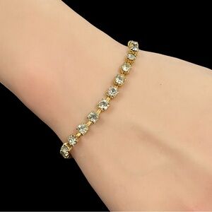 Rhinestone Bracelet Gold Tone Prong Set Special Occasion Prom